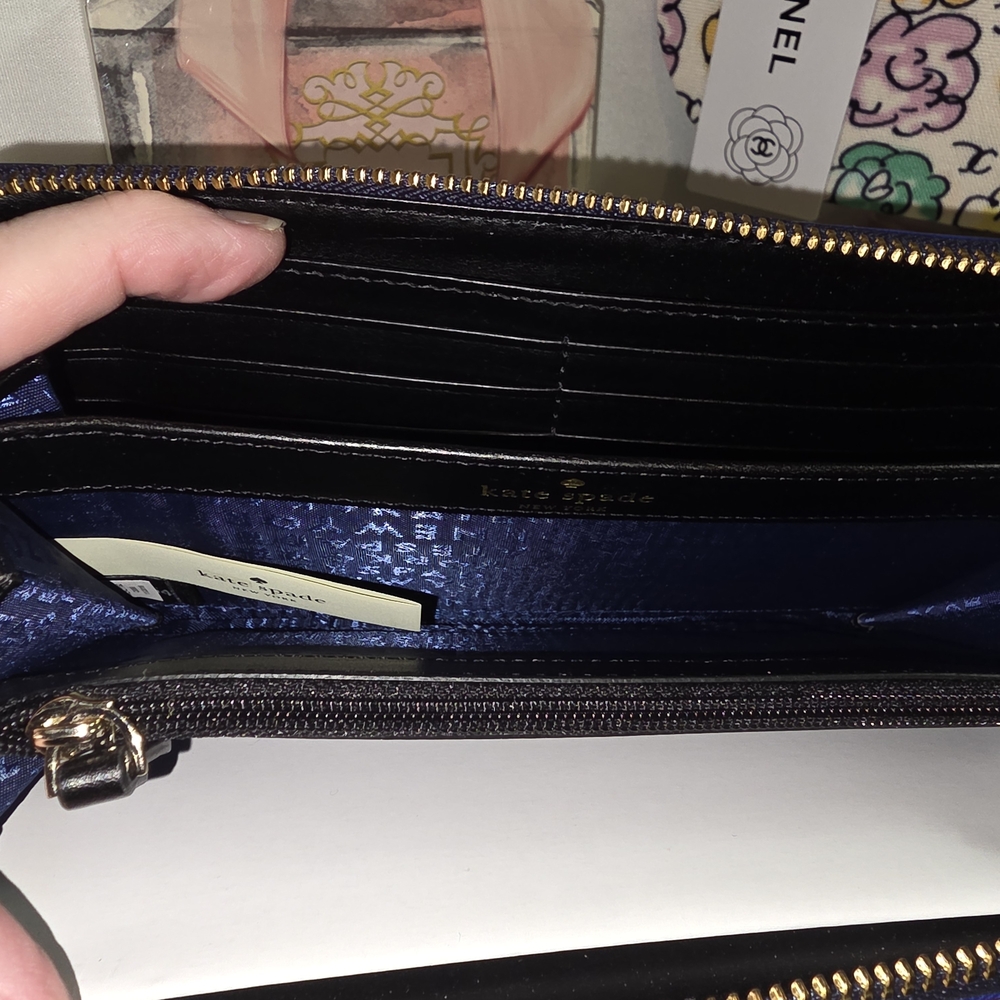 kate spade Blue Multi-Color Striped Zip Wallet - Picture 4 of 8